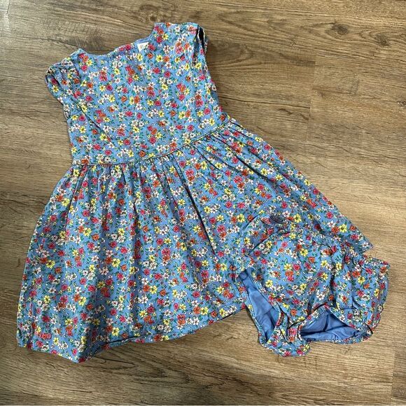 Ralph Lauren Baby Girl Dress Size 18M Blue Floral Spring Easter with Bloomers - Picture 1 of 4